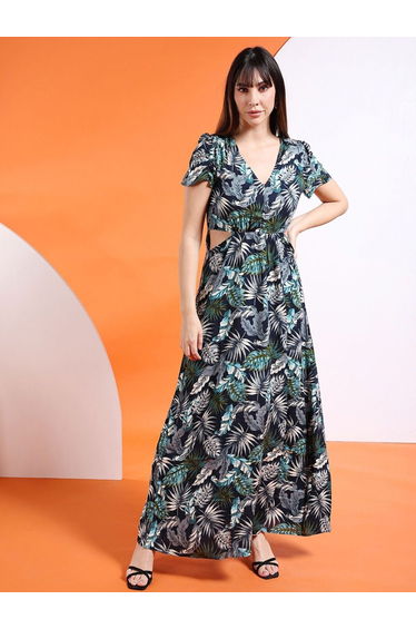 Women Multi Tropical Print Maxi Dress
