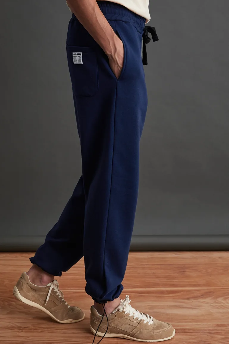 GRIMELANGE INTERNAL Men's Organic Cotton Fleece-Lined Jogger Sweatpants with Cuffed Ankles and Pockets in Navy Blue - 5