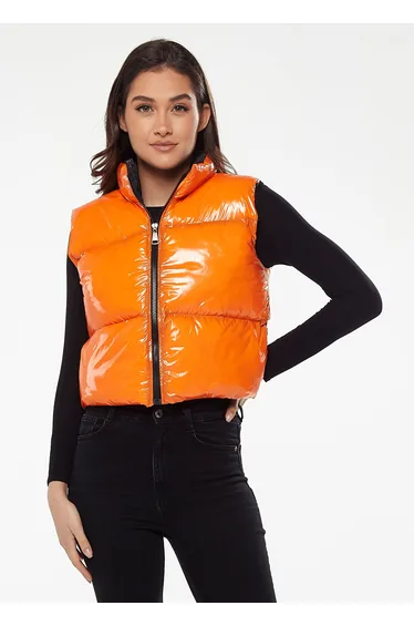 Women's Wet Look Gilet in Orange