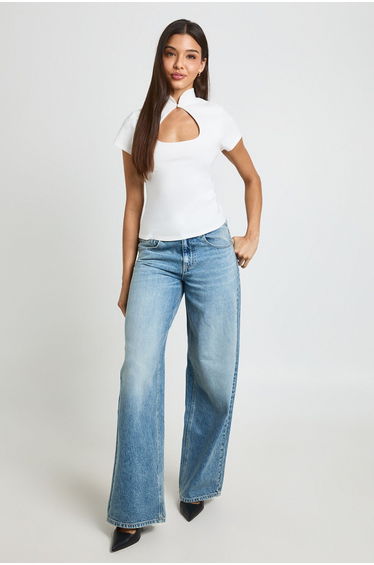 Bengaline Key Hole Cap Sleeve Top - ivory