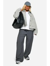 Plus Collared Boucle Wool Look Jacket - grey