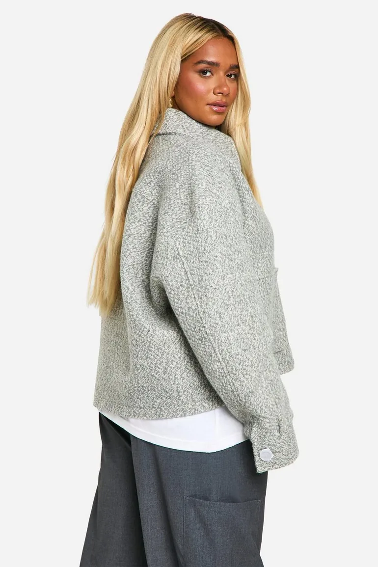 Plus Collared Boucle Wool Look Jacket - grey - 1