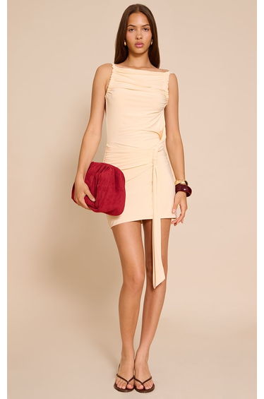 Buttercream Slinky Wrap Detail Mini Dress