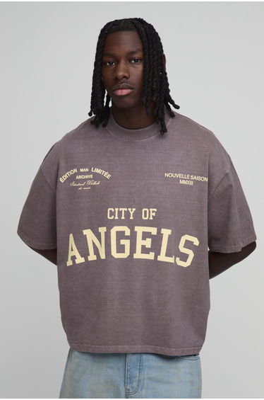 Washed Chocolate Oversized City Of Angels T-shirt - washed chocolate