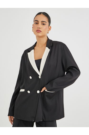 Regular Fit Double Breast Blazer with Contrast Detail