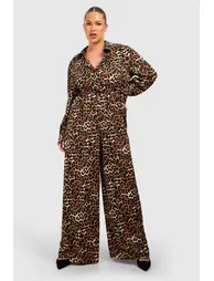 Plus Leoaprd Print Wide Leg Jumpsuit - leopard