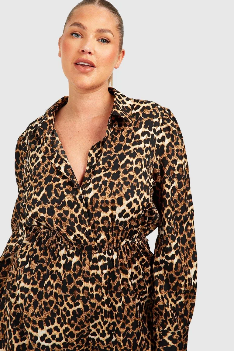 Plus Leoaprd Print Wide Leg Jumpsuit - leopard - 3