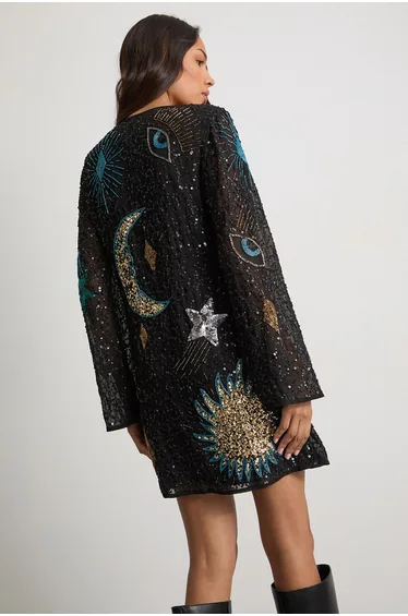 Celestial Sequin Embellished Mini Dress