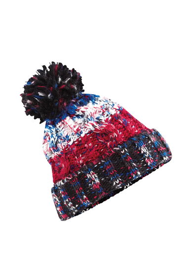 Beechfield Unisex Adults Corkscrew Knitted Pom Pom Beanie Hat - Black Jacks