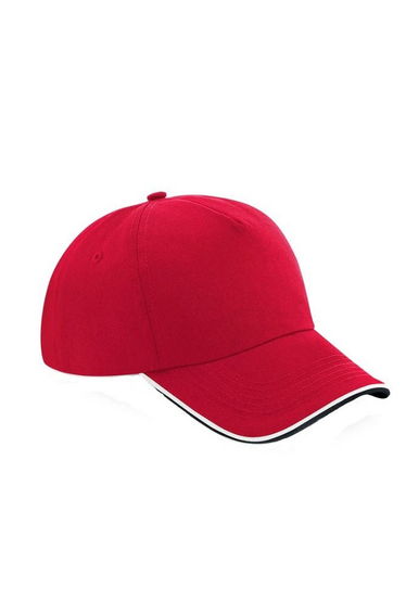 Beechfield Adults Unisex Authentic 5 Panel Piped Peak Cap - Classic Red/Black/White