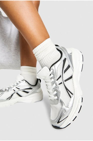 Striped Chunky Sporty Dad Trainers - black
