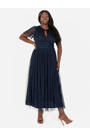 Anaya with Love Recycled Navy Midaxi Dress with Keyhole Detail