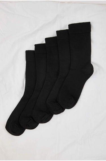 Black 5 Pairs Bamboo Breathable Comfort Model Solid Color Long Socket 5-Piece Set Socks