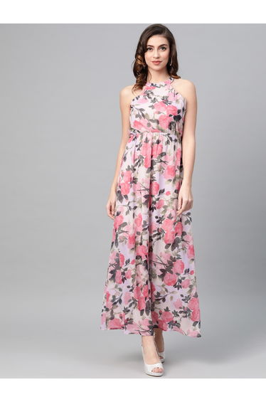 Floral Print Halter Neck Maxi Dress