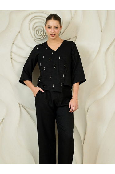 Black Embellished Top and Pants Co-ords