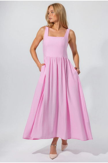 BUSEM Solid Midi Dress with Square Collar