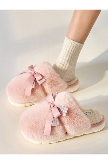 Pink Fuzzy Slippers with Bow