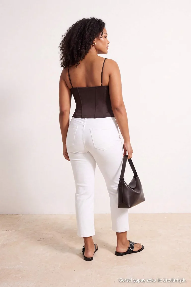 White High Waist Medium Stretch Crop Flare Spanish Leg Jeans - 2
