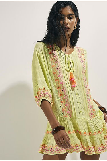 Green Mirror Embellished Mini Beach Dress