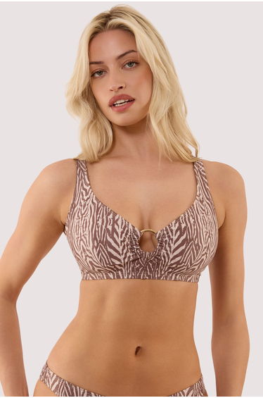 Raquel Tiger Print Crop Bikini Top With Tortoise Shell Ring
