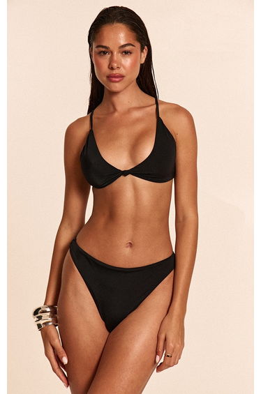 Black High Leg Tanga Bikini Bottom