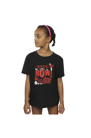 Willy Wonka Girls Verruca Salt I Want It Now Cotton T-Shirt - Black