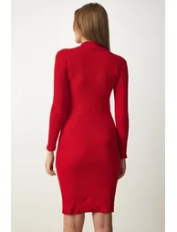 Red Bodycon Midaxi Dress with Long Sleeve - 4