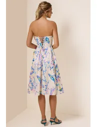 Julienne Floral Off-Shoulder Lace Up Midi Dress - 6