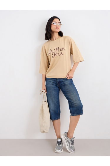 Brown Dropped Shoulder Oversized T-Shirt