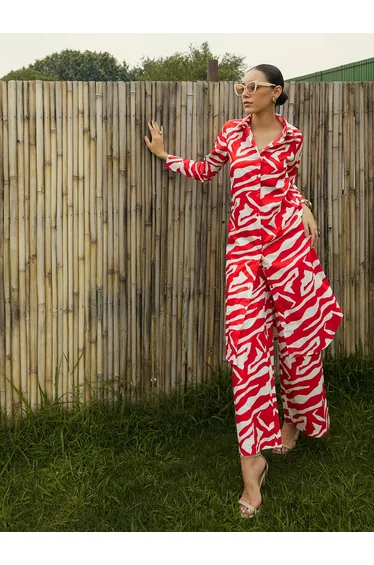 Abstract Printed Longline Shirt and Pants Co-Ords