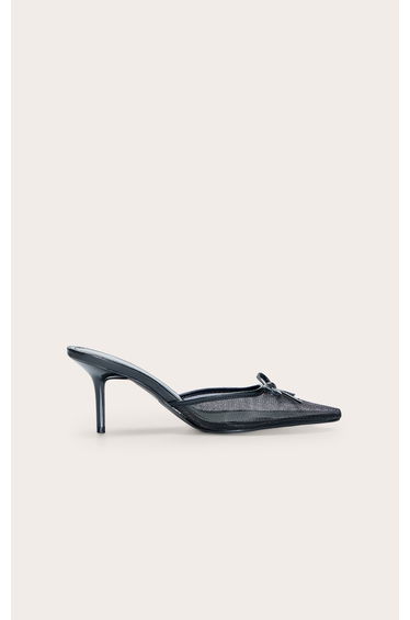 Black Mesh Bow Detail Mule