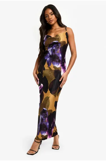 Floral Plisse Strappy Maxi Dress