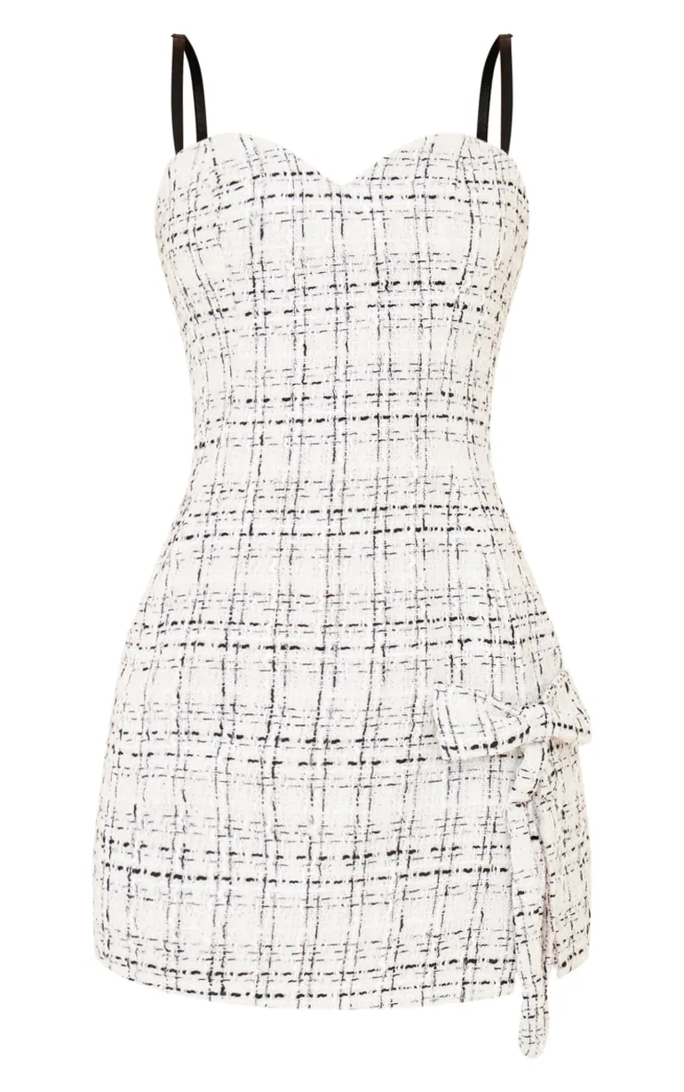 Shop Prettylittlething Cream Checked Bodycon Mini Dress Online in Oman