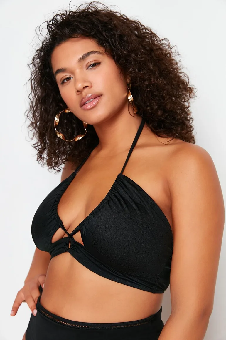 Black Tie Detailed Slimming Effect Bikini Top - 1