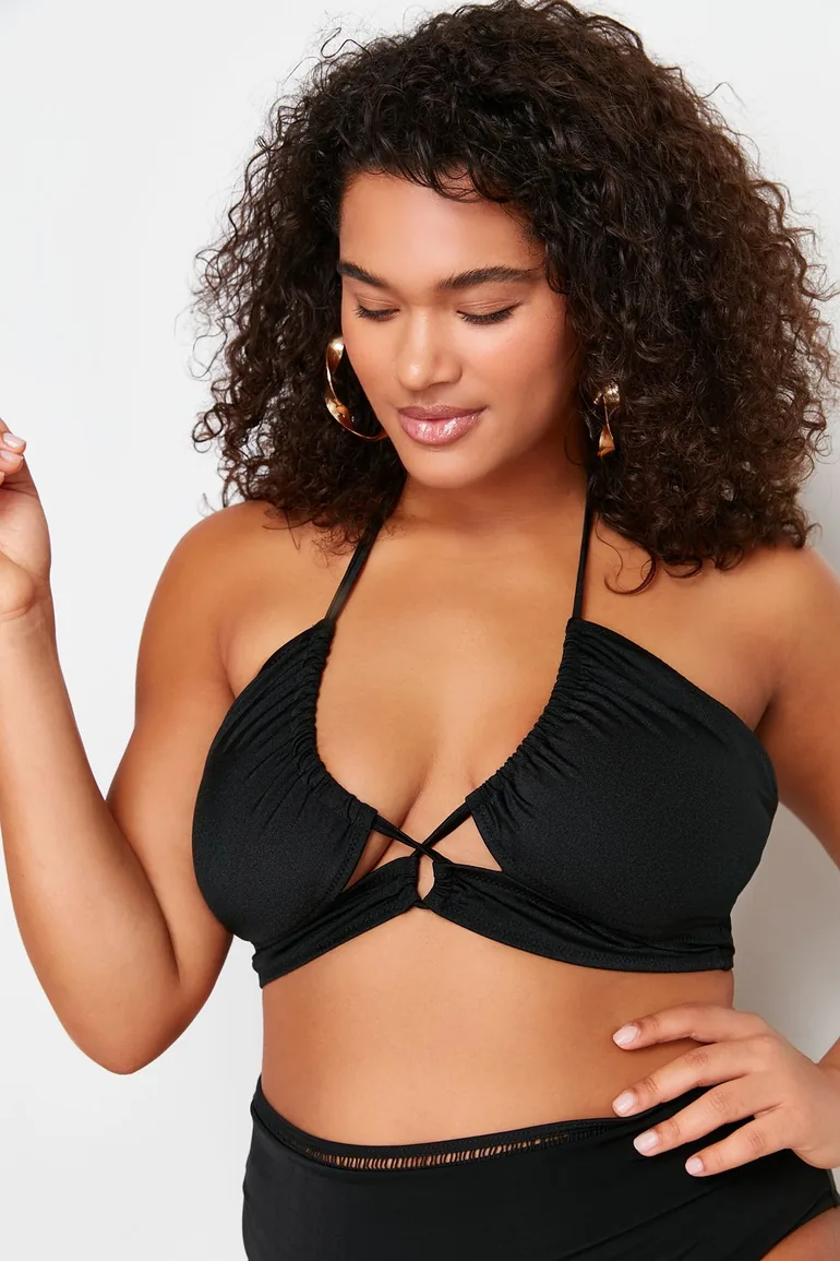 Black Tie Detailed Slimming Effect Bikini Top