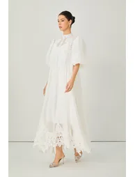 Close to Your Heart White Lace Embroidered Puff Sleeve Maxi Dress - 5
