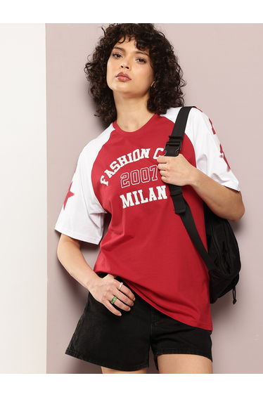 Women Oversized Raglan Sleeve Printed T-Shirt