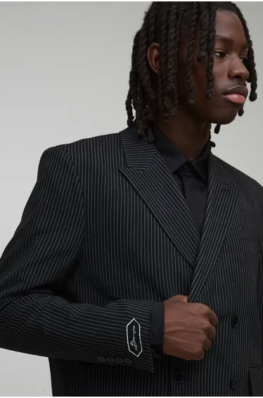 Oversized Boxy Pinstripe Suit Jacket - black
