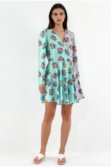 MSN Floral Chiffon Wrap Mini Dress