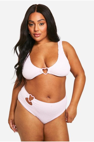 Plus Crinkle Heart Trim Bikini Bottoms - baby pink