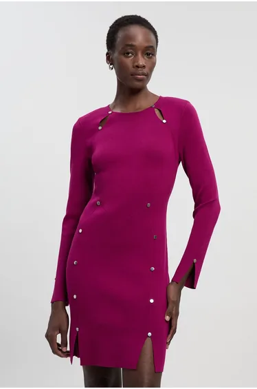 Viscose Blend Stud Keyhole Detail Knit Mini Dress