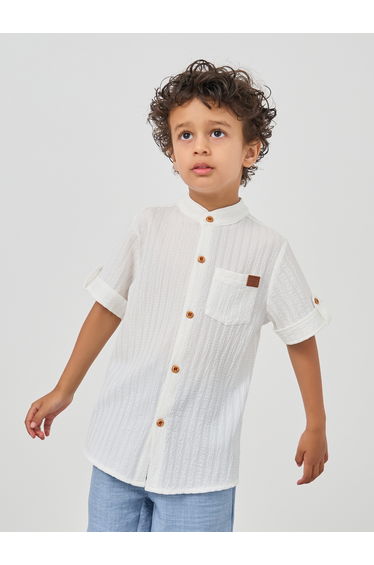 Textured Mandarin Collar Short Sleeves Shirt