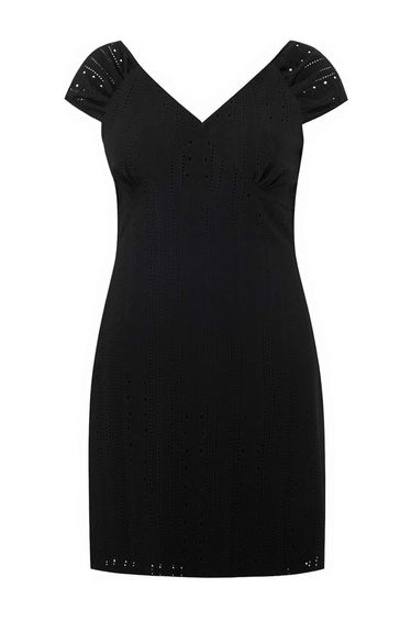 Black V-Neck A-Line Knitted Plus Size Dress