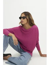 Pink Wide Neck Rib Knit Jumper - 2
