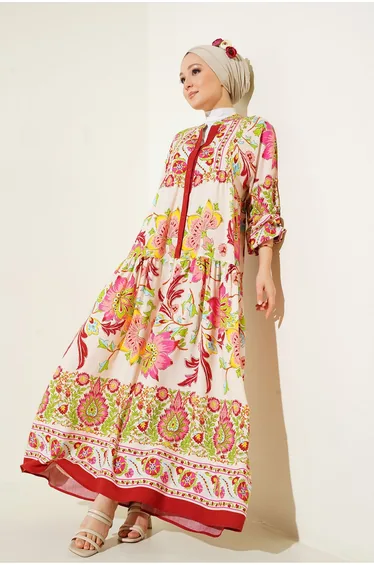 Authentic Patterned Dress H. Burgundy