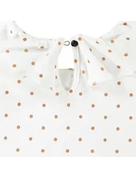 Polka Dot Cotton T-Shirt with Ruffled Crew Neck - 3