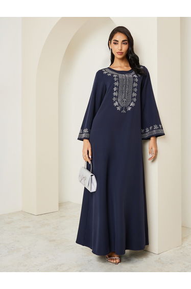 Women Embroidered Round Neck Jalabiya