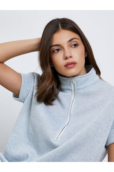 Women Grey Short Sleeve Sweatshirt