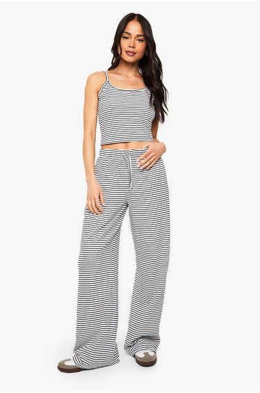 Striped Straight Leg Trouser - blackwhite