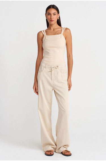 DILVIN Ribbed Sleeveless Square-neck Blouse